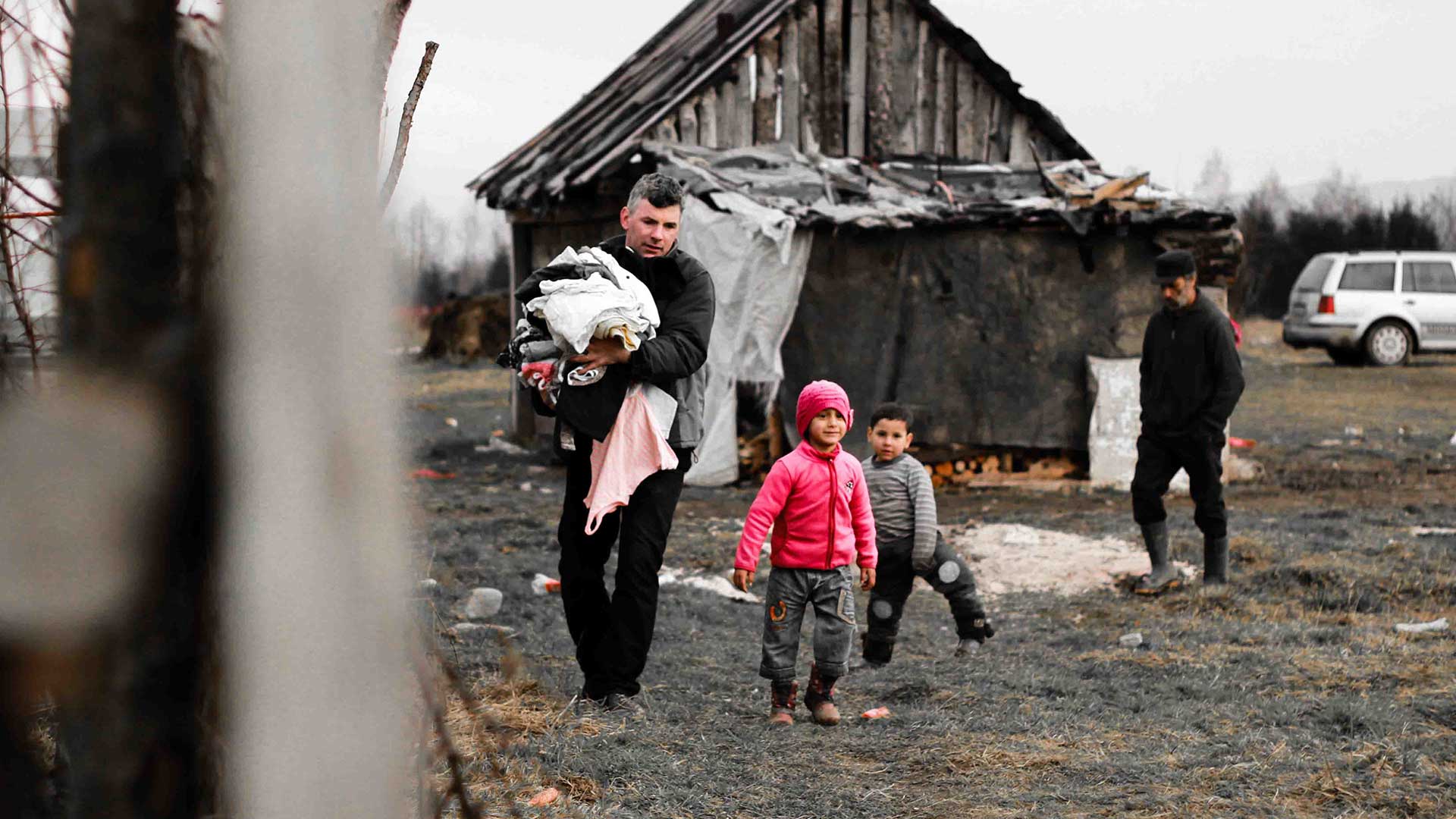 Delivering clothes to a family.